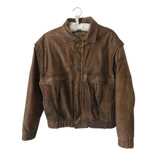 Vintage 80s Midway Bomber Jacket Brown Leather Mens L 40 Made In KOREA ZIP